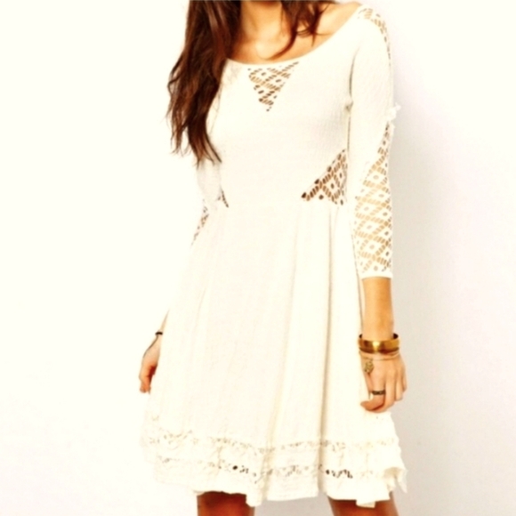 Free People To the Point Dress Snow Cut Out Lace White Seductive Bohemian Summer - Picture 15 of 16